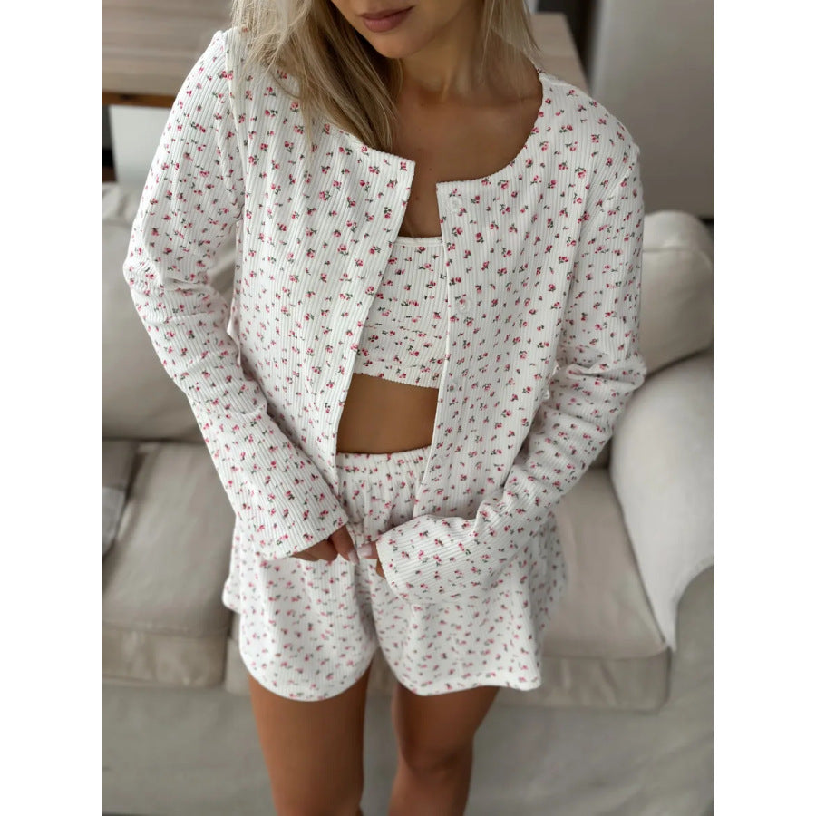 Long Sleeve Shorts Round Neck Pajamas Two-piece Set