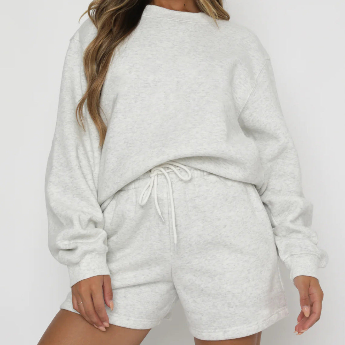 Long Sleeve Shorts Sweater Suit Solid Color Fashion Casual