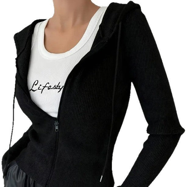 Women's Clothing Slim-fit Zipper Hooded Jacket Coat