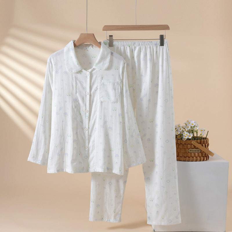 Pure Cotton Breathable Cartoon Lapel Student Summer Loungewear Suit
