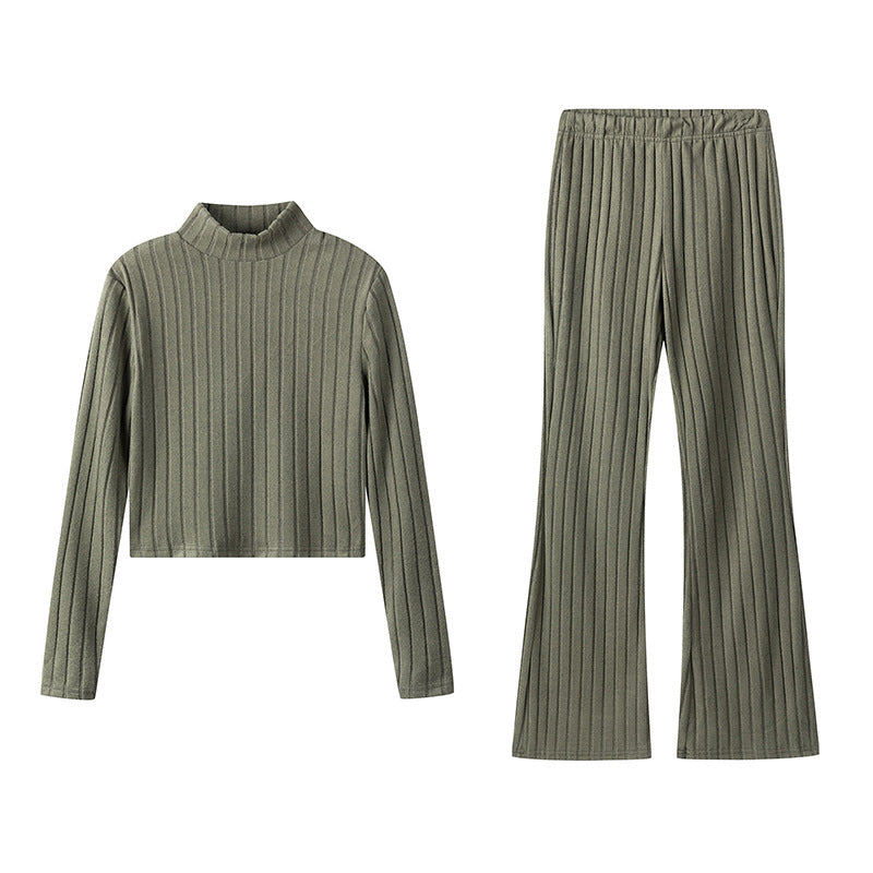 Knitted Long-sleeve Suit Hooded Sweater Trousers