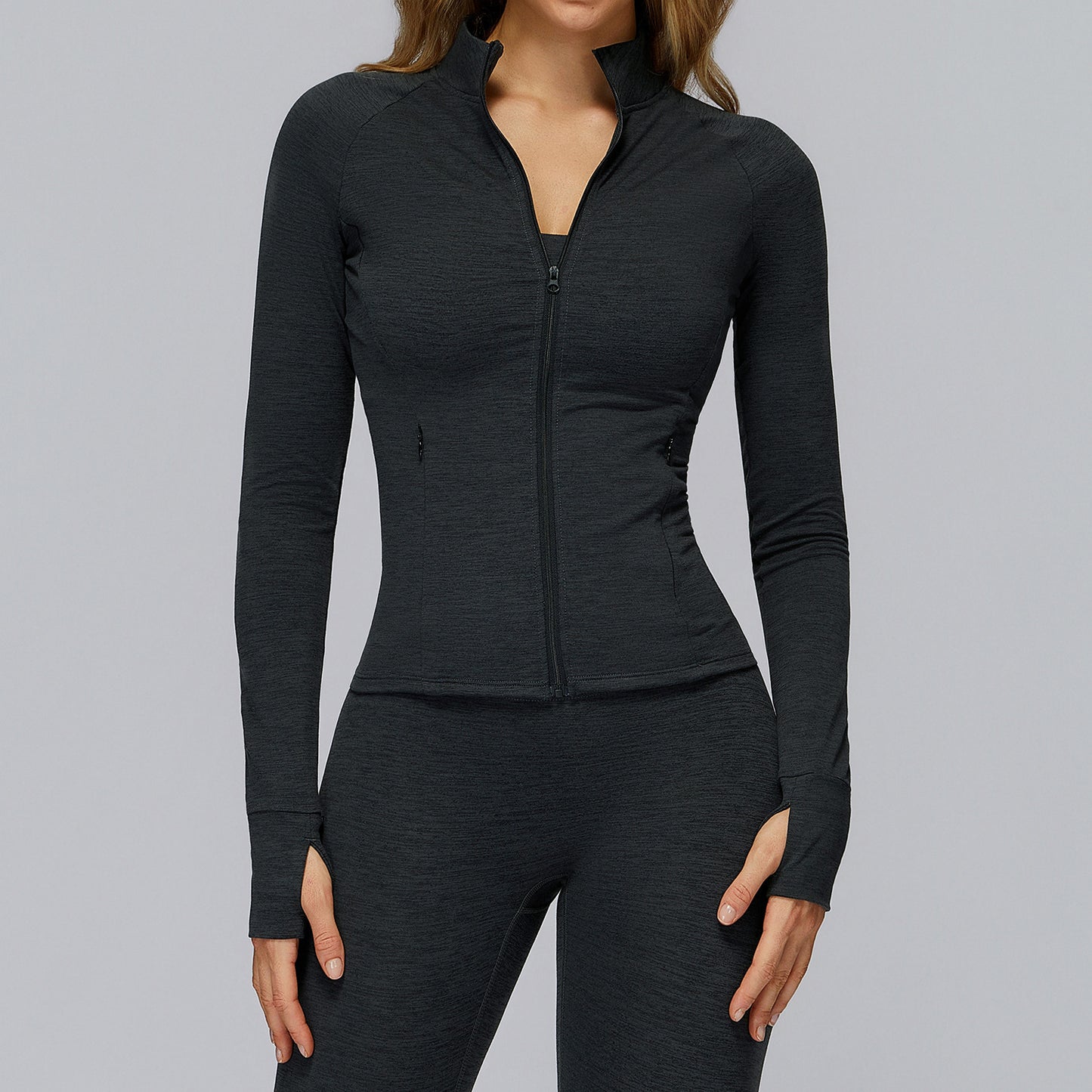 Brushed Long Sleeve Coat Zipper Pocket Quick-drying Tight Sports Jacket