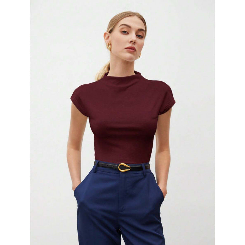 Women's Slim Fit Fashionable All-match Pure Color Tight Half Sleeve