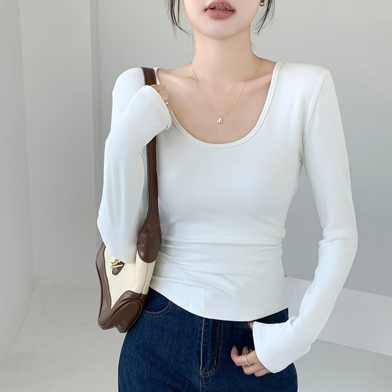 Big U-neck Bottoming Shirt Brushed Inner Wear T-shirt