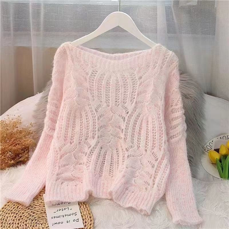 Women's Sweater Pullover Loose Autumn Clothing Retro Twist Hollow Top Short