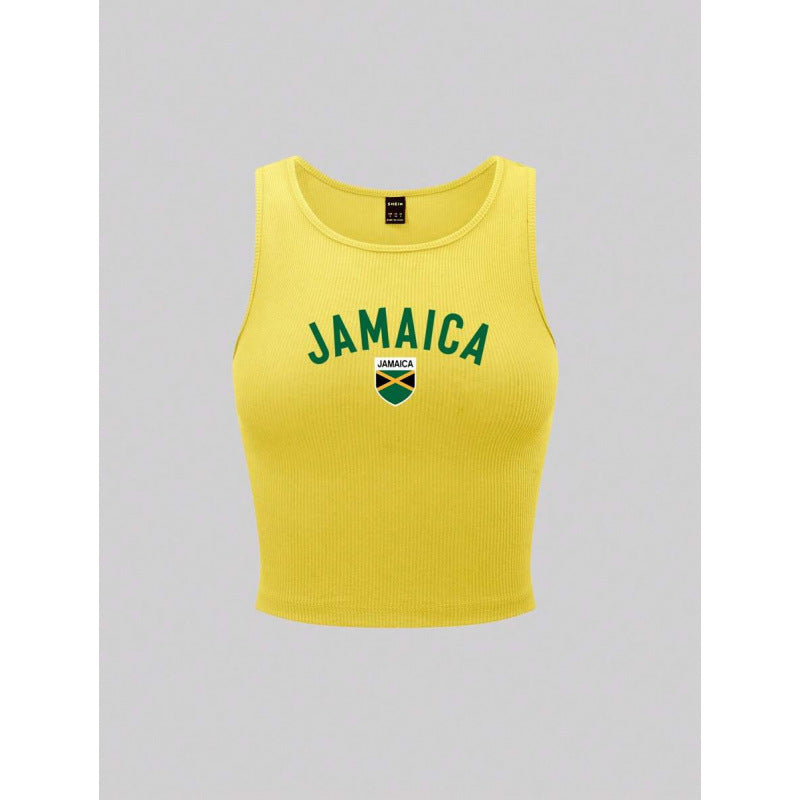 Yellow Vest Printed T-shirt Women's Top