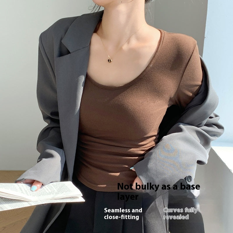 Big U-neck Bottoming Shirt Brushed Inner Wear T-shirt