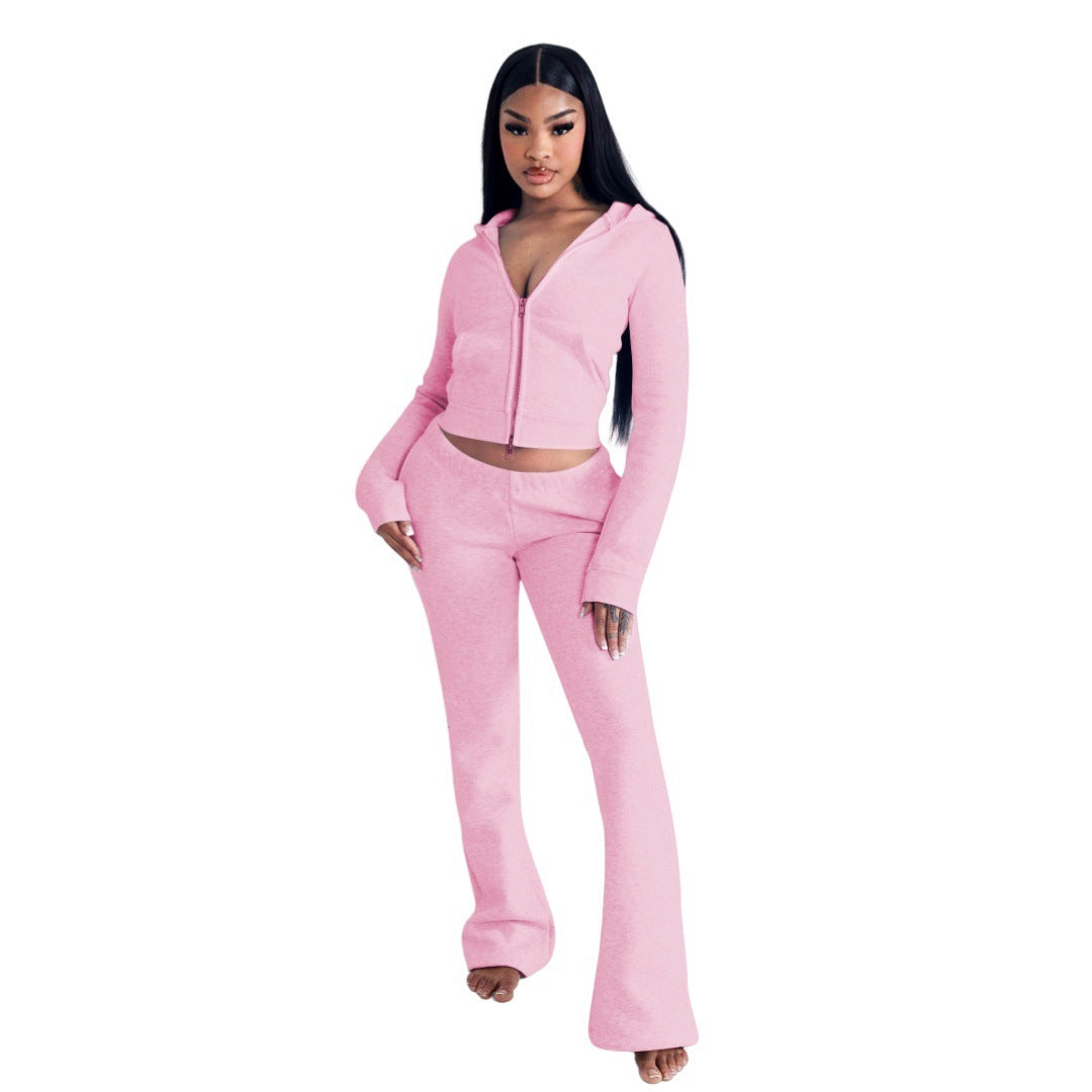 Fashion Elegant Hooded Double Open Two-piece Set