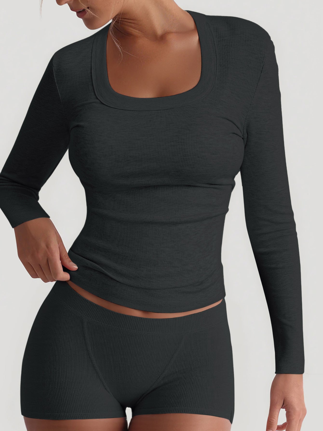 Sports Yoga Solid Color Long Sleeve High Elastic Skirt Outfit
