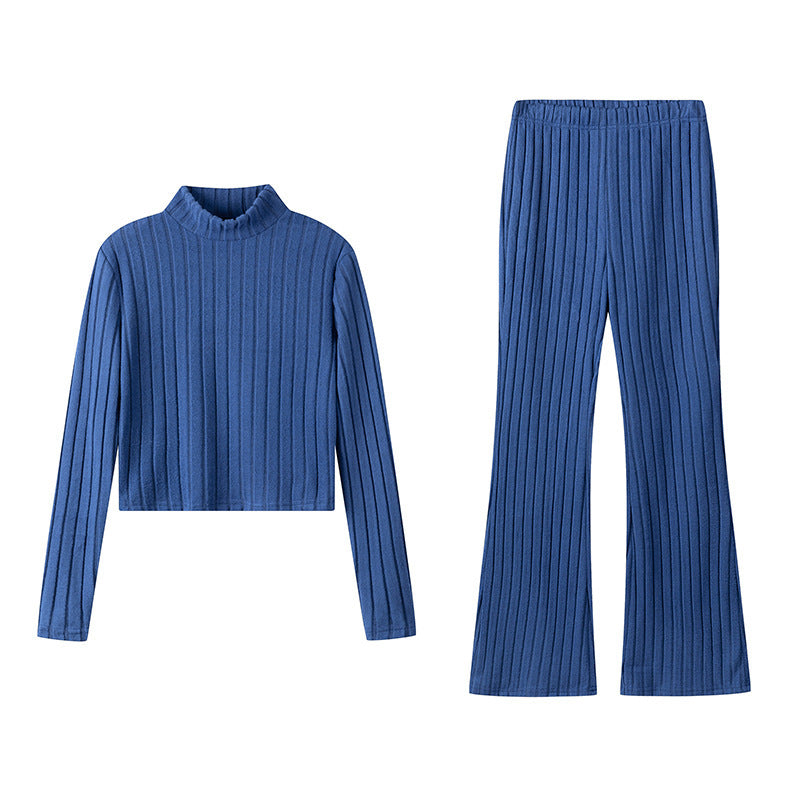 Knitted Long-sleeve Suit Hooded Sweater Trousers