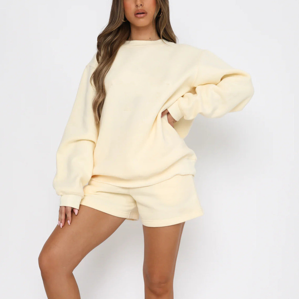 Long Sleeve Shorts Sweater Suit Solid Color Fashion Casual