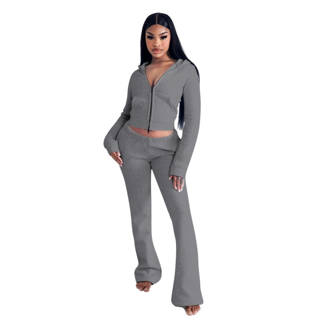 Fashion Elegant Hooded Double Open Two-piece Set