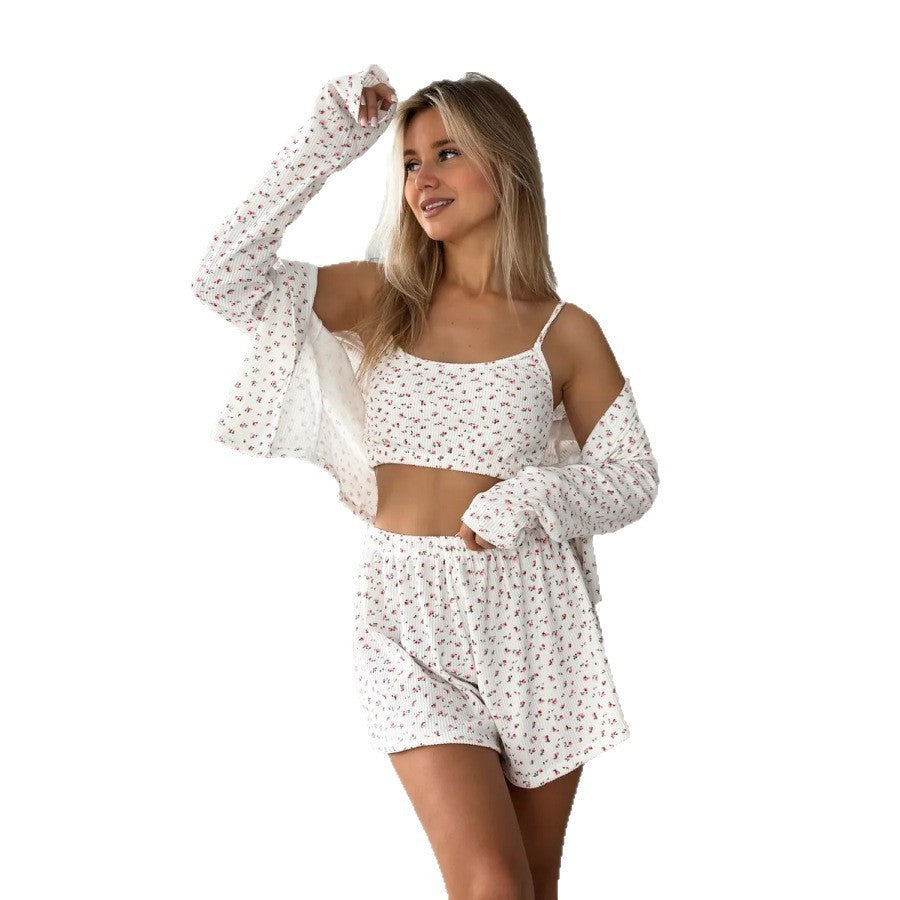Long Sleeve Shorts Round Neck Pajamas Two-piece Set