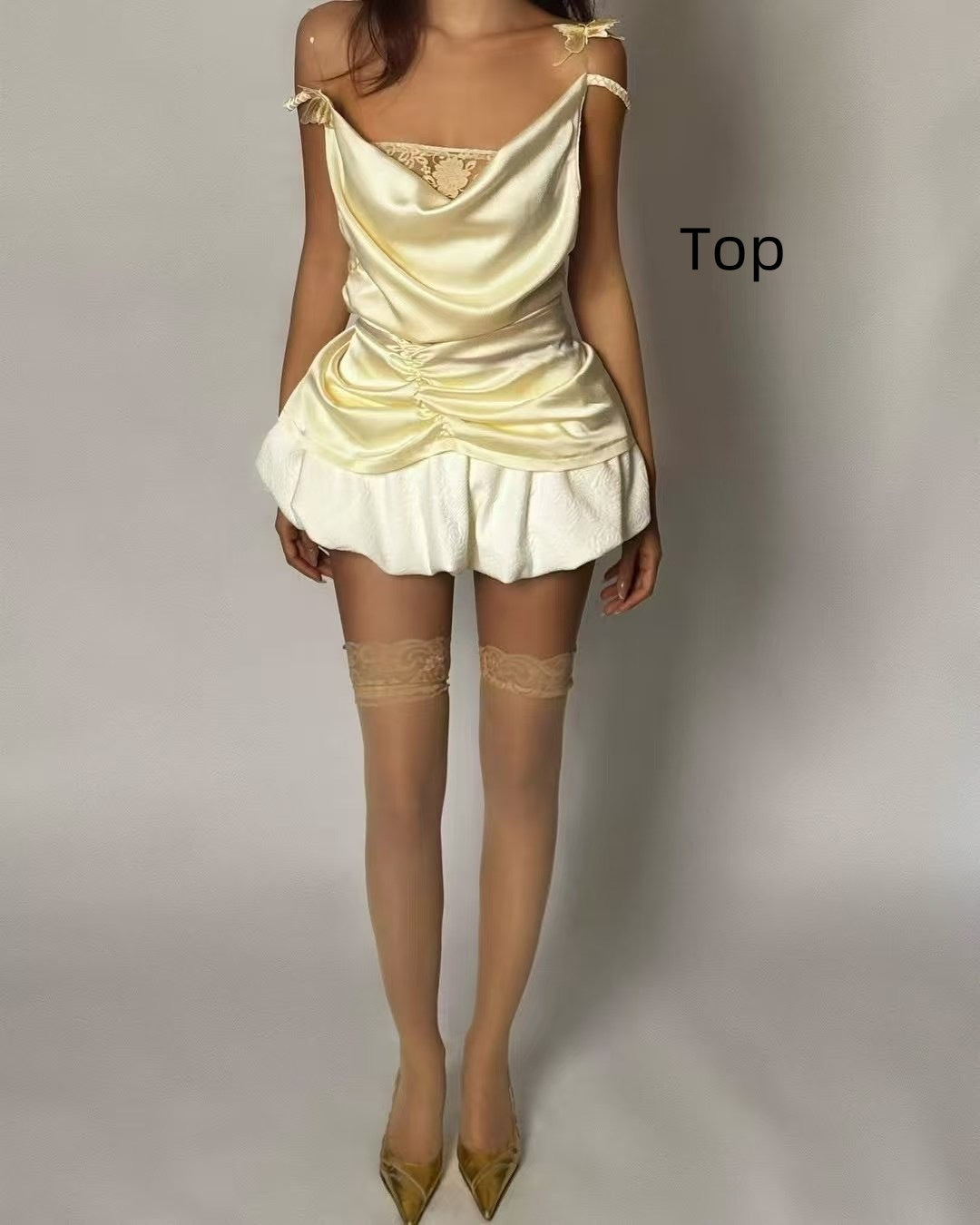 Swing Collar Slim-fit Camisole Top Bud Skirt Outfit