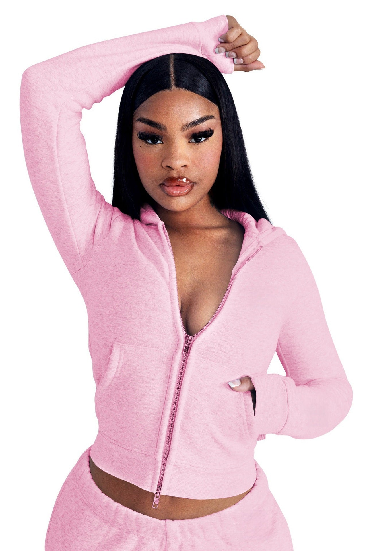 Fashion Elegant Hooded Double Open Two-piece Set