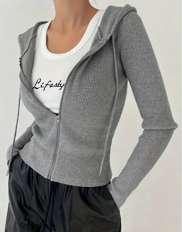 Women's Clothing Slim-fit Zipper Hooded Jacket Coat