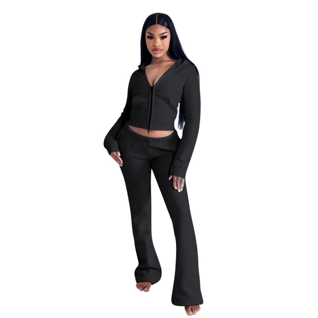 Fashion Elegant Hooded Double Open Two-piece Set