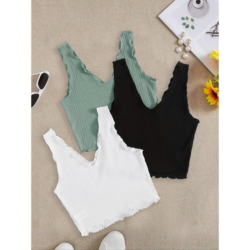 Home Sunken Stripe Sleeve Wearable Open Chest V-shaped Three-piece Set