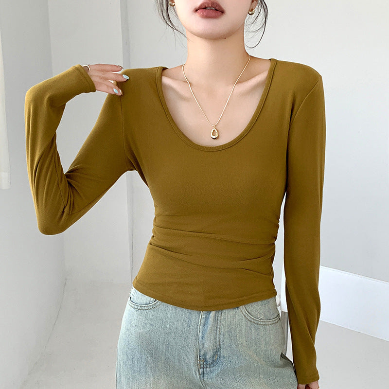 Big U-neck Bottoming Shirt Brushed Inner Wear T-shirt