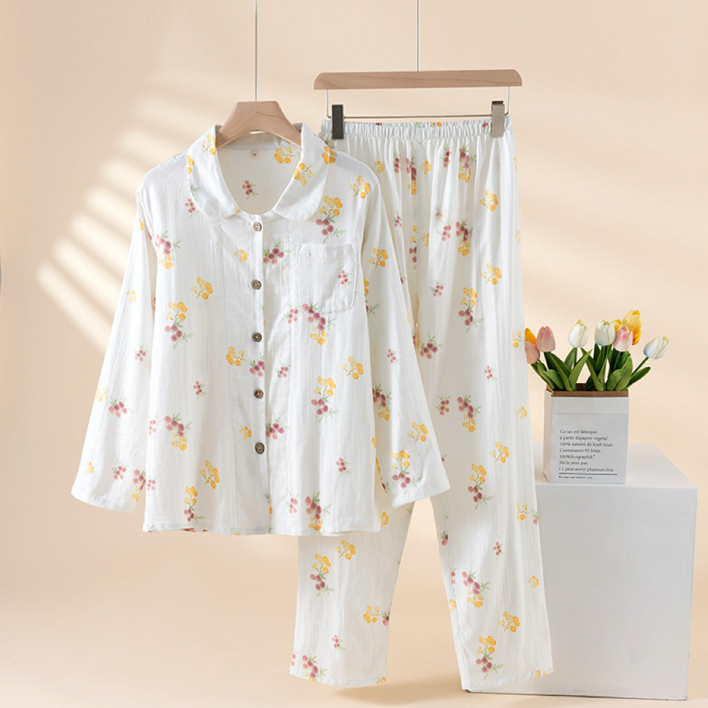 Pure Cotton Breathable Cartoon Lapel Student Summer Loungewear Suit