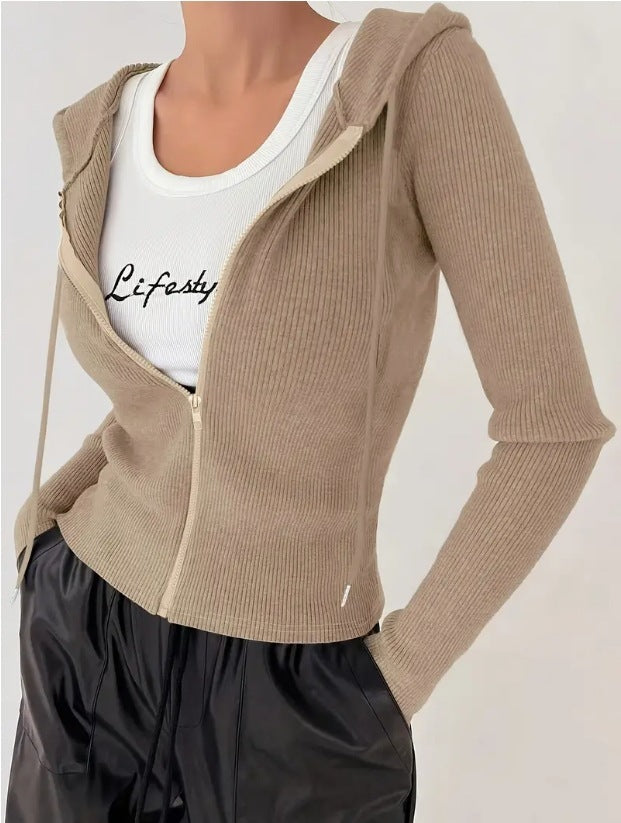 Women's Clothing Slim-fit Zipper Hooded Jacket Coat