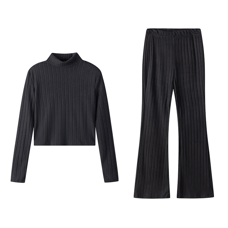 Knitted Long-sleeve Suit Hooded Sweater Trousers