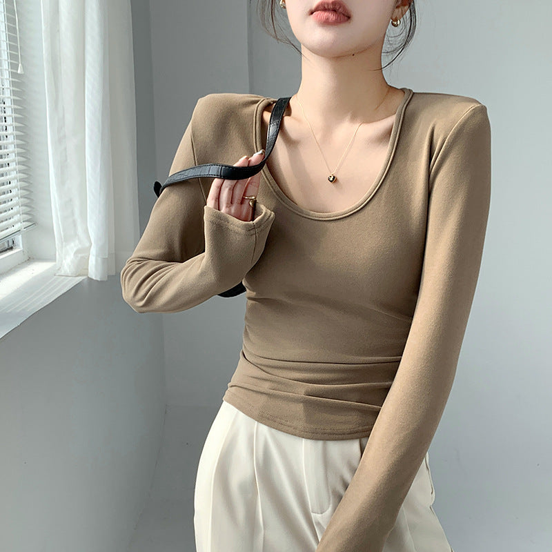 Big U-neck Bottoming Shirt Brushed Inner Wear T-shirt