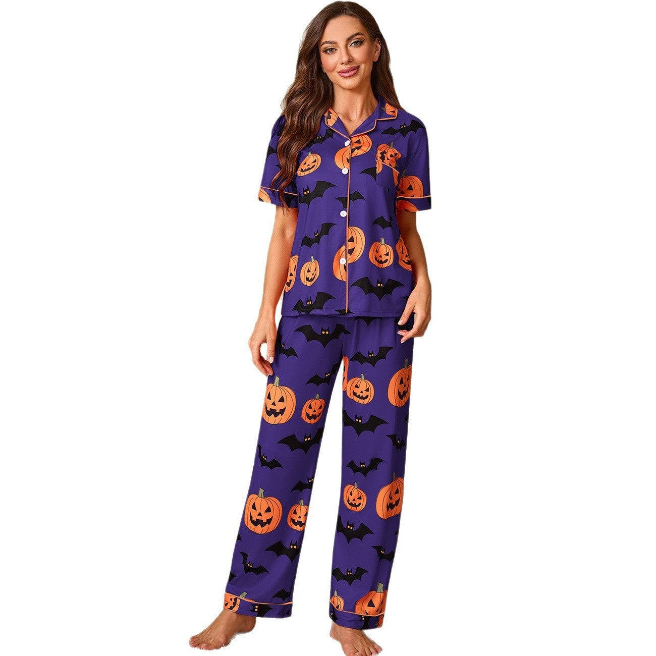 Women's Printed Pajamas Suit Fashionable Short-sleeved Shirt And Trousers