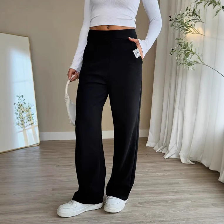 Women's Casual Pants Solid Color High Waist Straight-leg Pants
