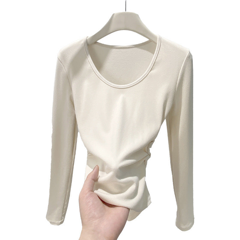 Big U-neck Bottoming Shirt Brushed Inner Wear T-shirt