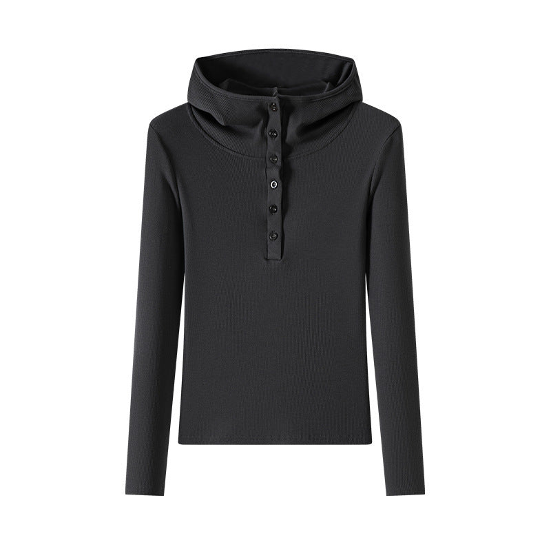 Women's Half-open Buckle Hooded Sweater Autumn And Winter