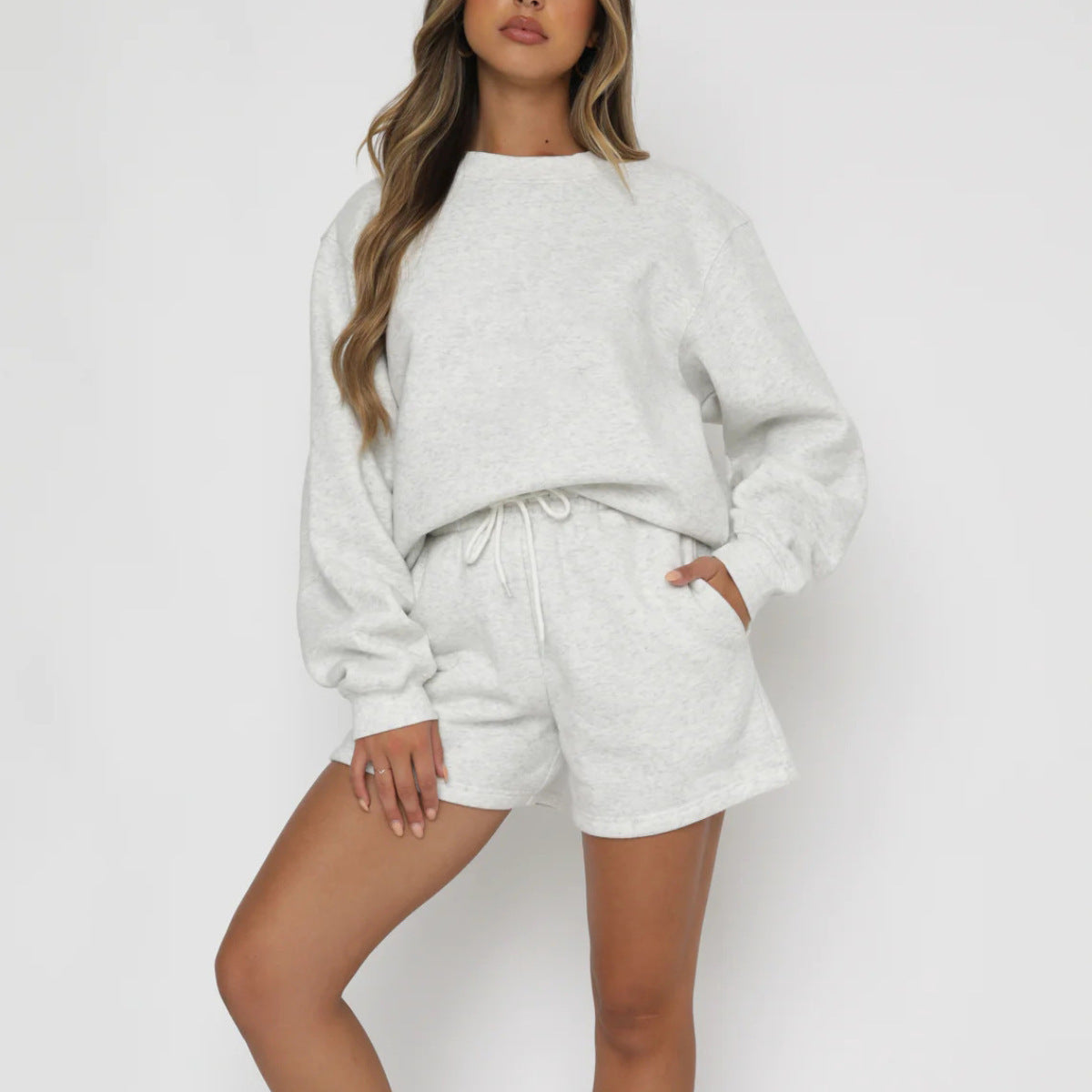 Long Sleeve Shorts Sweater Suit Solid Color Fashion Casual