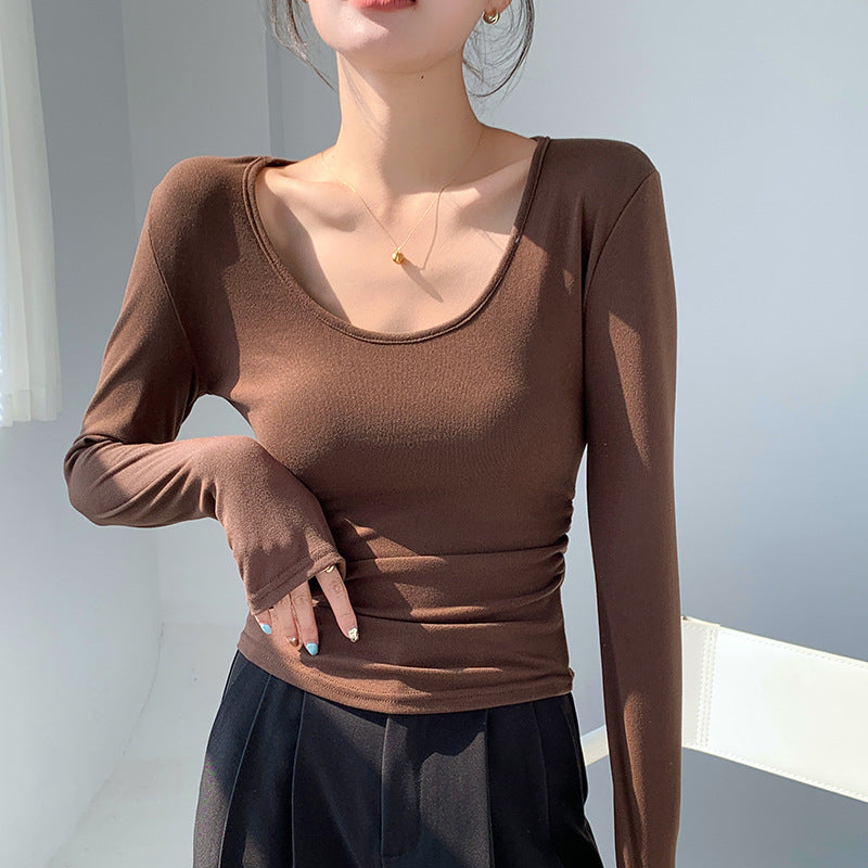 Big U-neck Bottoming Shirt Brushed Inner Wear T-shirt