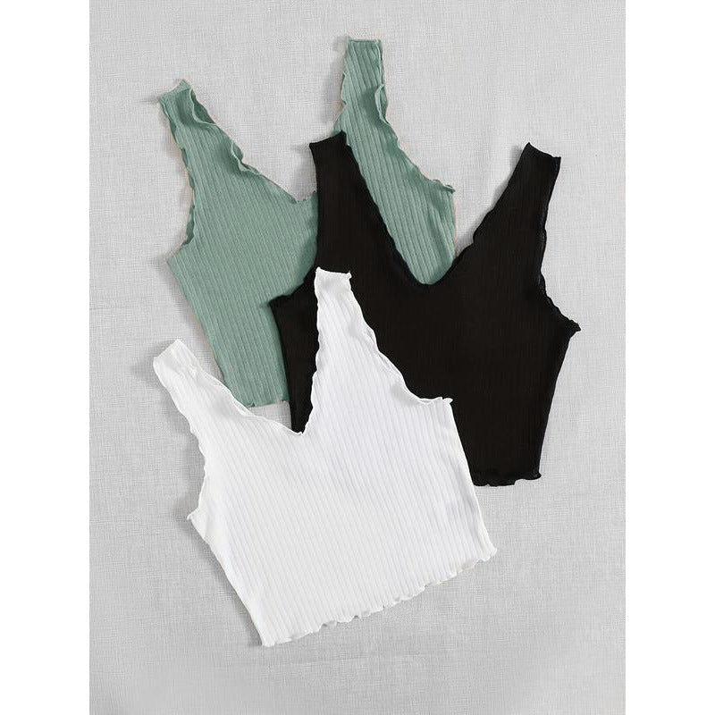 Home Sunken Stripe Sleeve Wearable Open Chest V-shaped Three-piece Set
