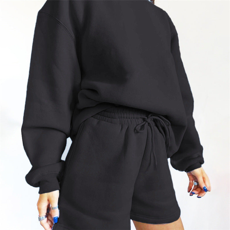 Long Sleeve Shorts Sweater Suit Solid Color Fashion Casual