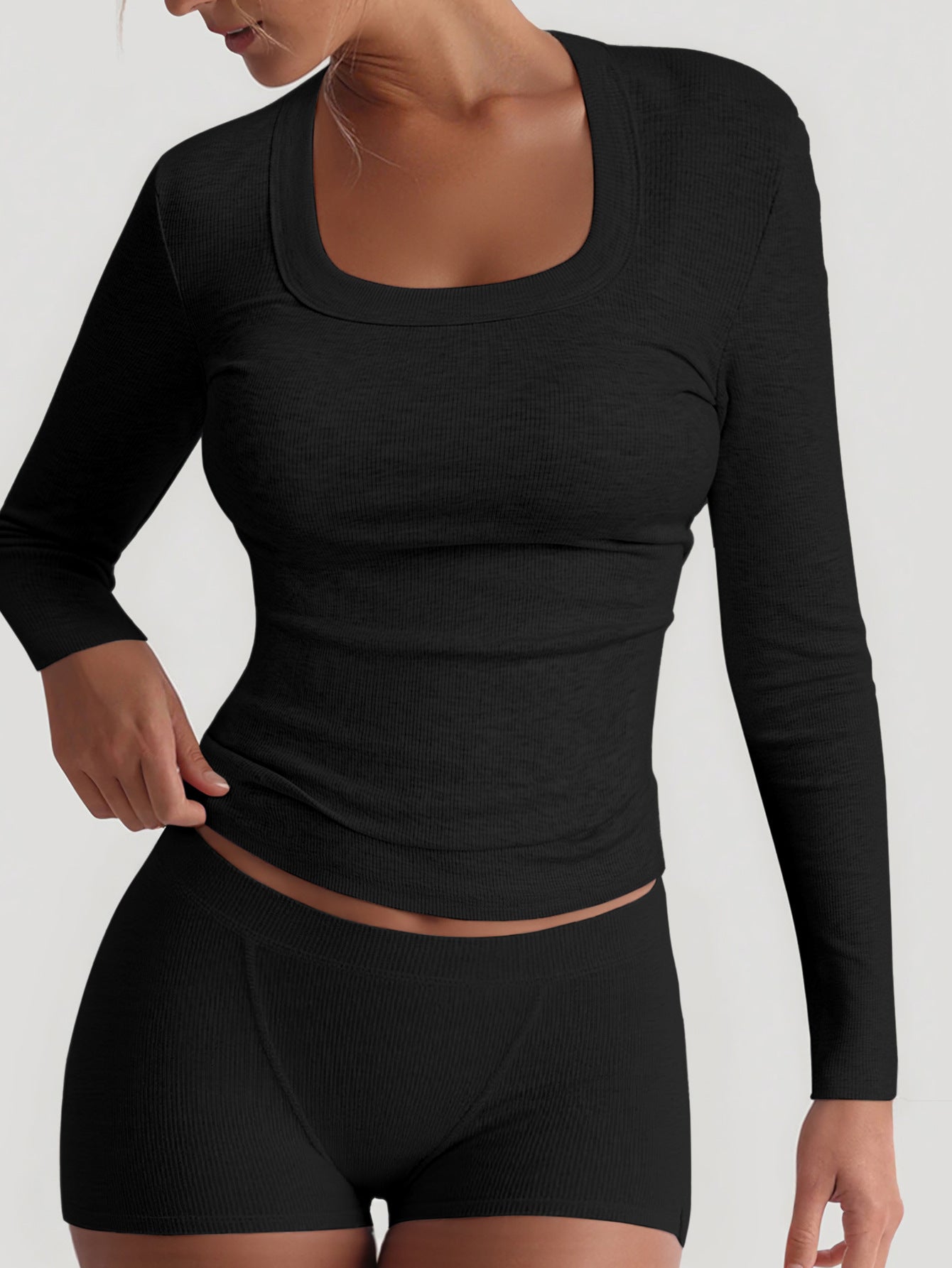 Sports Yoga Solid Color Long Sleeve High Elastic Skirt Outfit