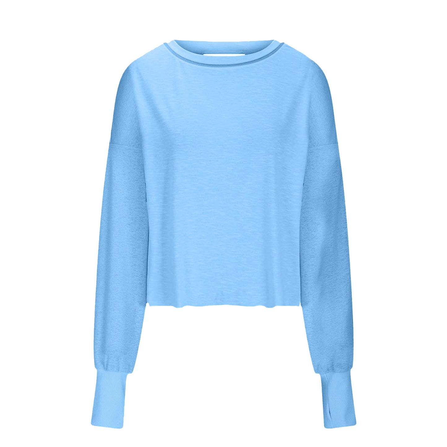 Women's Loose Long-sleeved Backless Top Hollow-out Short Round Neck T-shirt