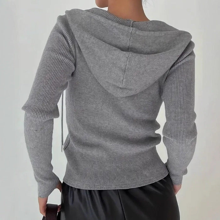 Women's Clothing Slim-fit Zipper Hooded Jacket Coat
