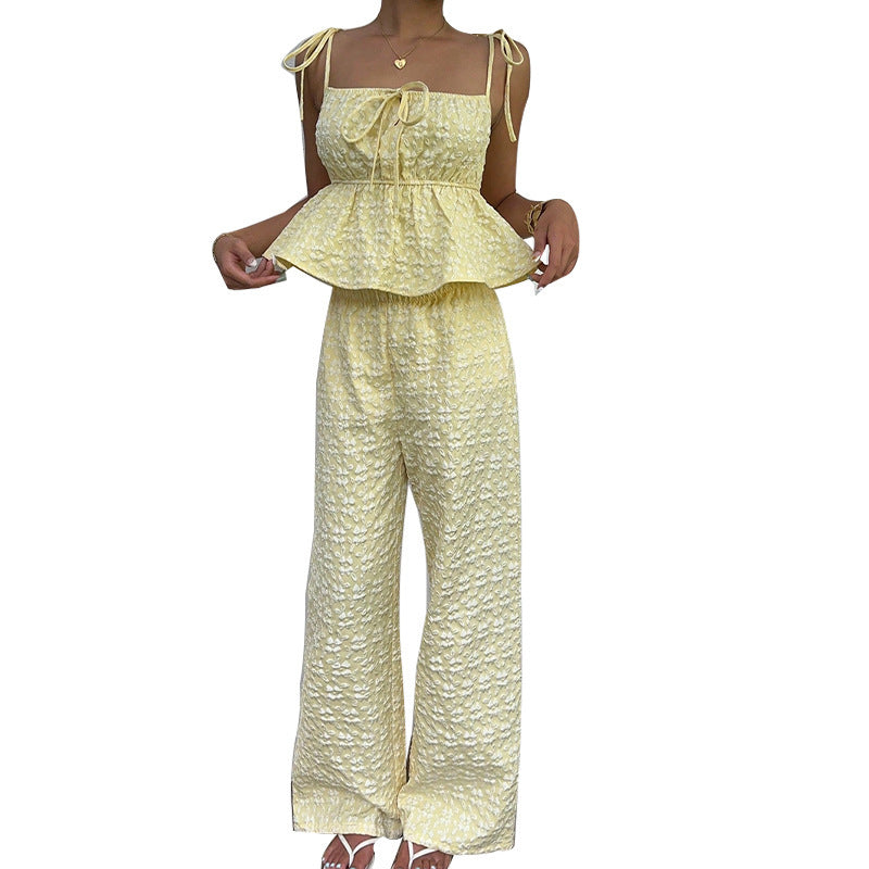 Women's Sling Top Wide-leg Straight Trousers Suit