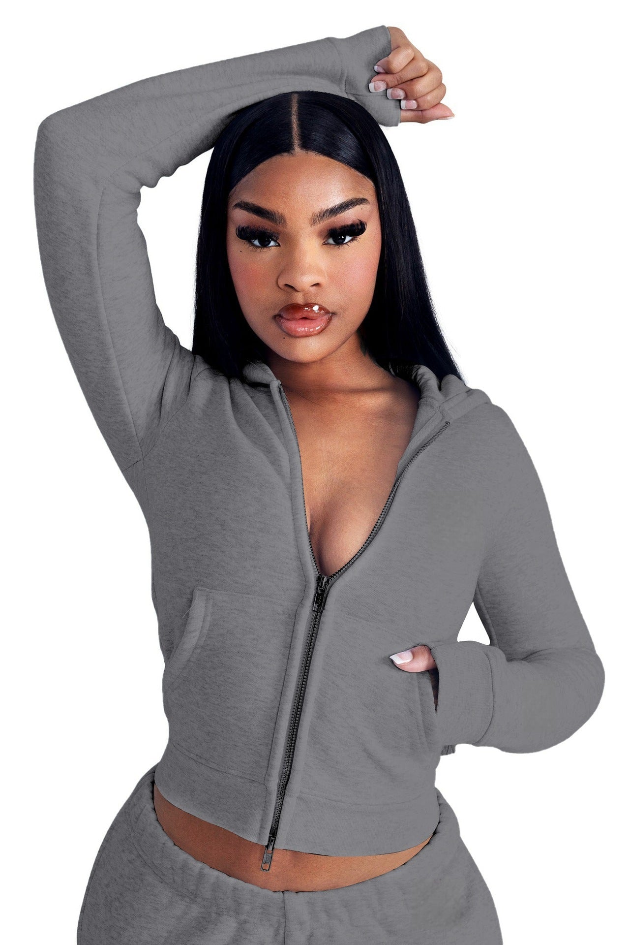 Fashion Elegant Hooded Double Open Two-piece Set