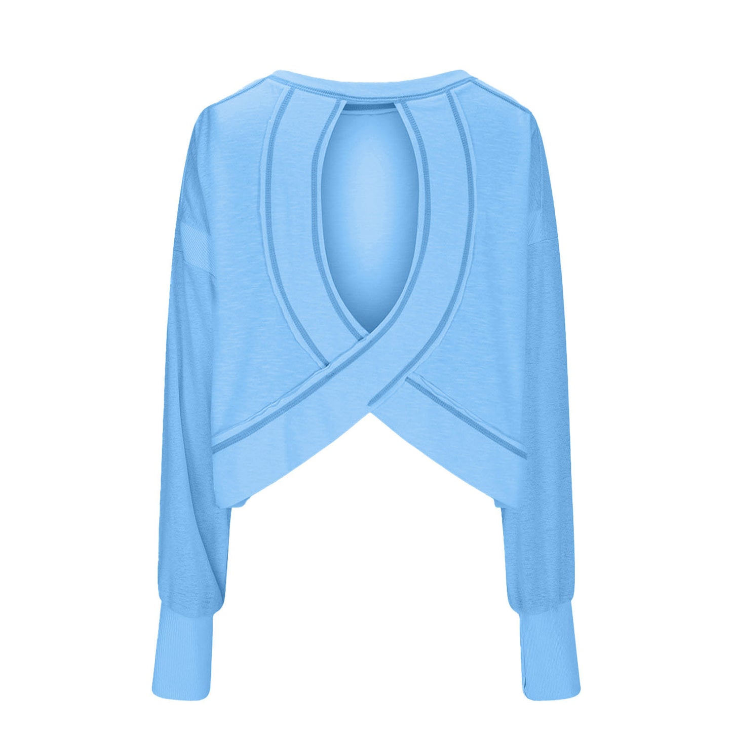 Women's Loose Long-sleeved Backless Top Hollow-out Short Round Neck T-shirt