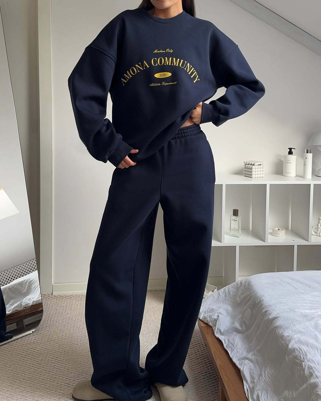 Casual Retro Sweater Suit Street Letters Printed Loose Round Neck Two-piece Set