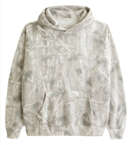Gray Camouflage Woodland Print Oversized Sporty Hoodie