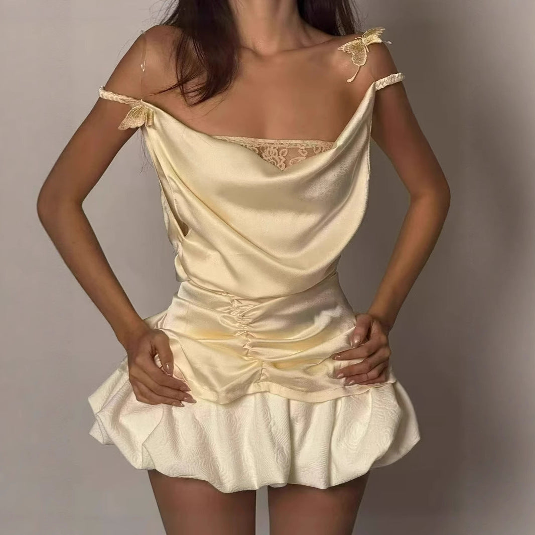 Swing Collar Slim-fit Camisole Top Bud Skirt Outfit