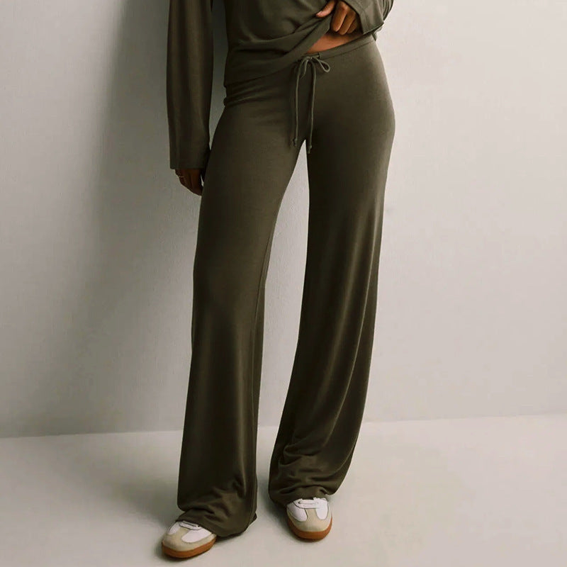 Women's Solid Color Sports And Leisure Drawstring Trousers