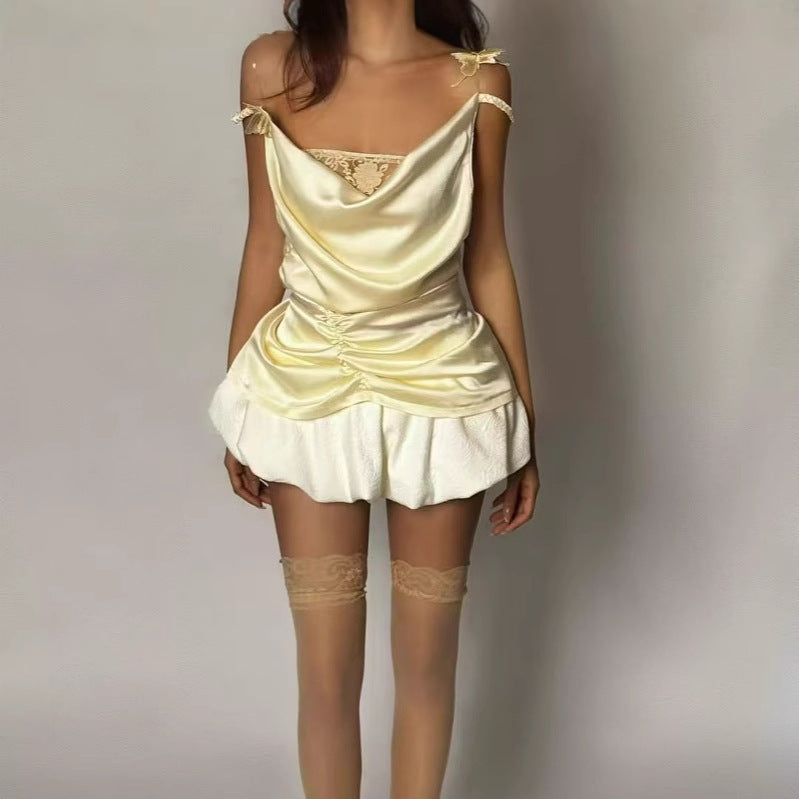 Swing Collar Slim-fit Camisole Top Bud Skirt Outfit