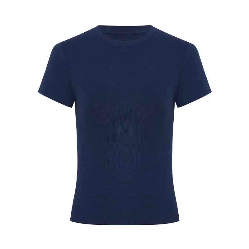Korean Style Solid Color Shoulder Slim Temperament Casual Short-sleeved Top Women