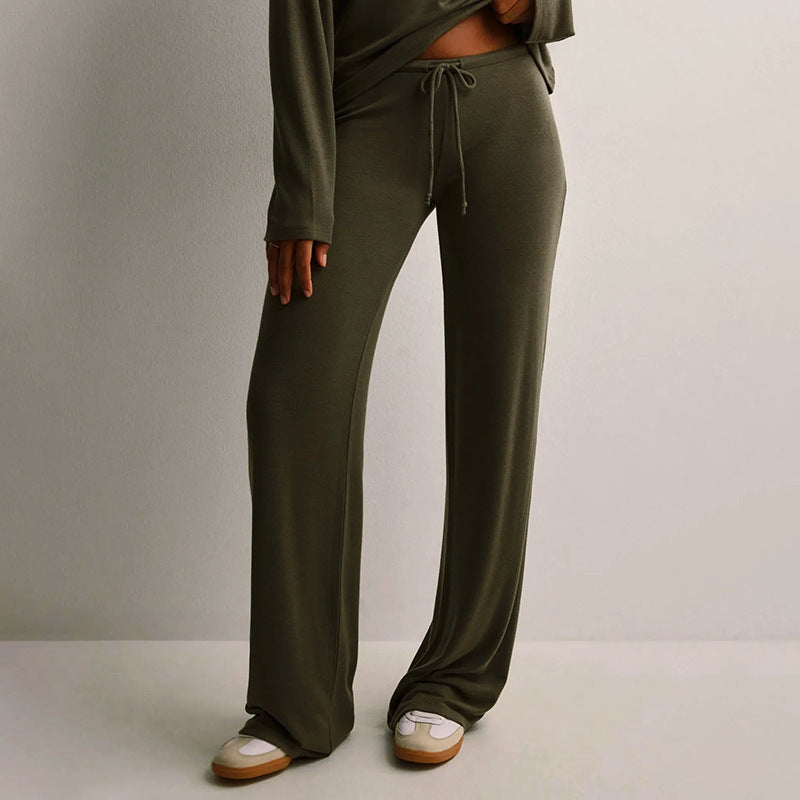 Women's Solid Color Sports And Leisure Drawstring Trousers
