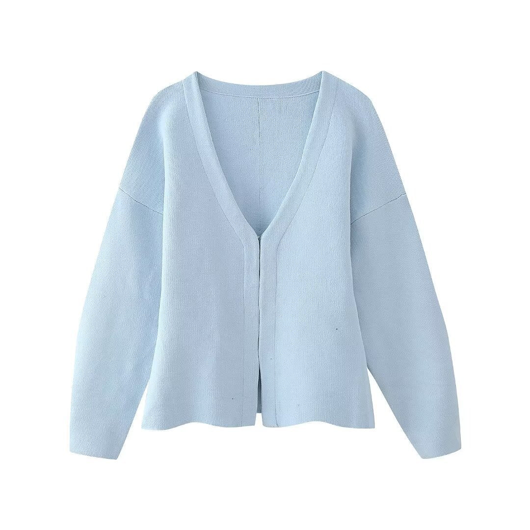 Women's Loose Sleeves Knitted Coat High Waist Knit Mini Skirt Suit