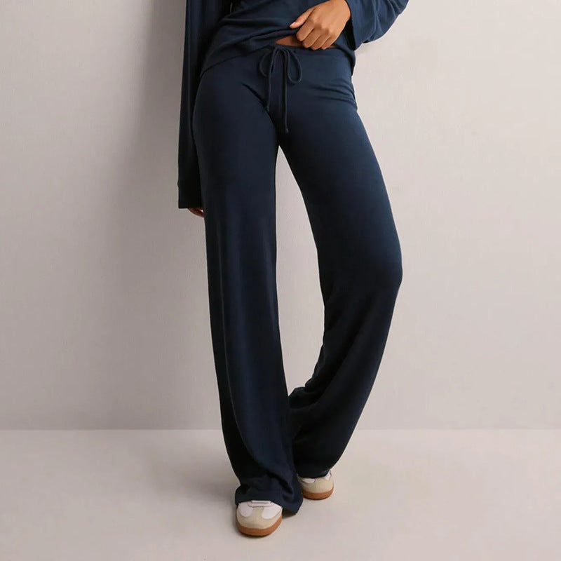 Women's Solid Color Sports And Leisure Drawstring Trousers